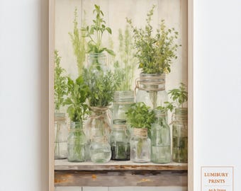 Herb Kitchen Wall Art, Vintage Herb Poster, Farmhouse Kitchen Decor, Rustic Kitchen Wall Art, Botanical Herb Print, Instant Download