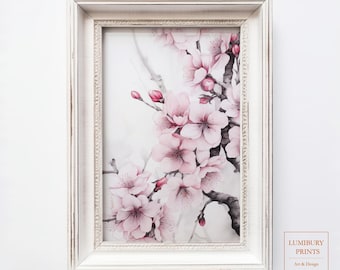 Vintage Cherry Blossom Wall Art, Japanese Sakura Print, Botanical Floral Painting, Farmhouse Decor, Cottagecore Printable, Digital Download