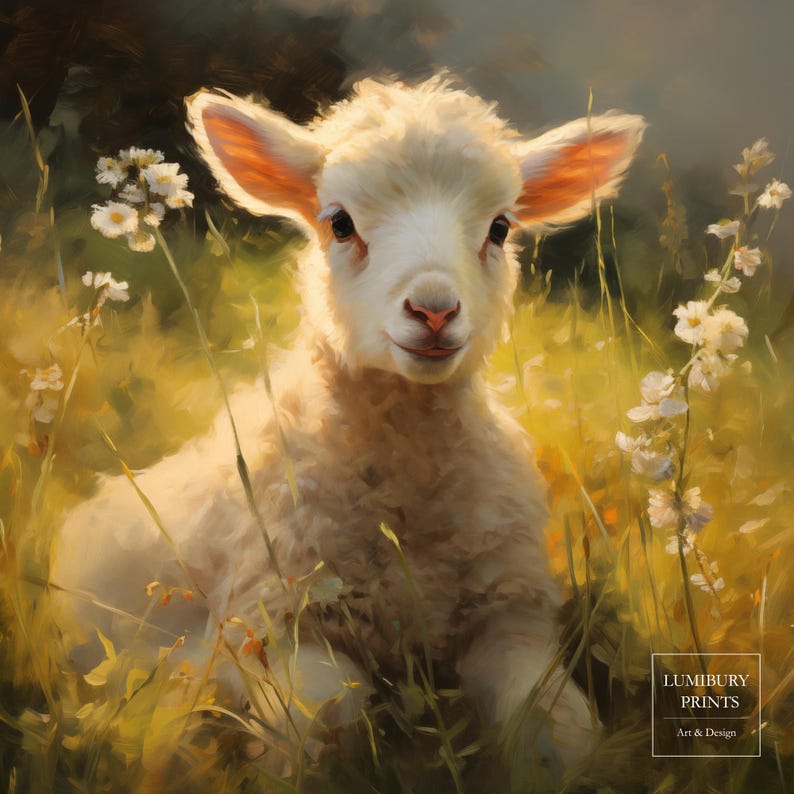 Vintage Easter Lamb Oil Painting - Rustic Spring Farmhouse Print ...
