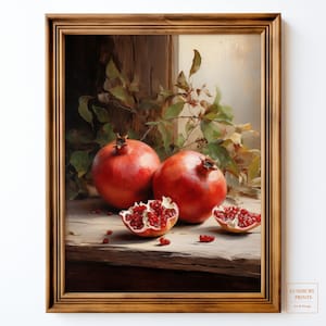 Pomegranate Wall Art, Vintage Fruit Print, Rustic Kitchen Decor, Autumn Still Life, Pomegranate Poster, Harvest Wall Decor, Instant Download