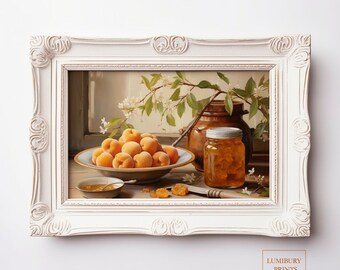 Vintage Apricot Print, Bloom Wall Art, Fruit Still Life, Botanical Poster, Printable Wall Art, Cottagecore Decor, Kitchen, Digital Download