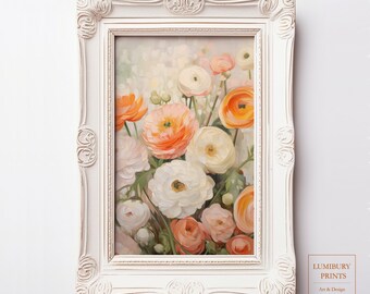 Vintage Ranunculus Print, Floral Wall Art, Botanical Poster for Living Room, Romantic Home Decor, Cottagecore Printable, Digital Download