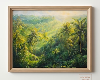 Arte mural de selva tropical, decoración de selva, arte vintage de selva, impresión de palmeras, póster botánico, descarga digital