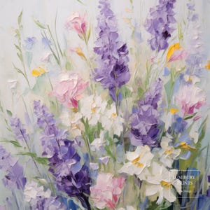 This wildflower art print features lavender in harmony with white and pastel flowers, creating a gentle, uplifting piece. Great for garden-themed rooms, farmhouse kitchens, or floral print lovers seeking a French-inspired touch.