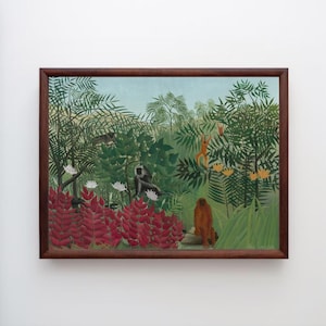 Klassiek schilderij Art Print | Frans | Tropisch bos met apen | Wilde dieren jungle muurdecoratie | Museumkwaliteit | Directe levering