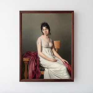 Classic Painting Art Print | French | Portrait of a Young Woman in White | Jacques-Louis David Wall Decor | Museum Quality | Direct Delivery