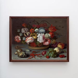 Klassiek schilderij Art Print | Vintage fruitstilleven | Nederlandse barok | Bloemenmand | Wanddecoratie | Museumkwaliteit | Directe levering
