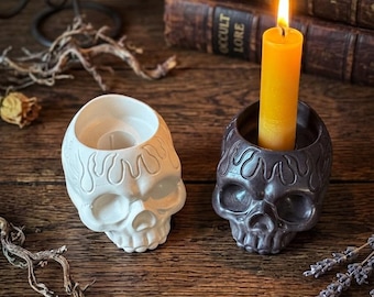 Schedel kaarsenhouder, gotische Halloween decoratie, Dark Academia standaard, gotisch cadeau