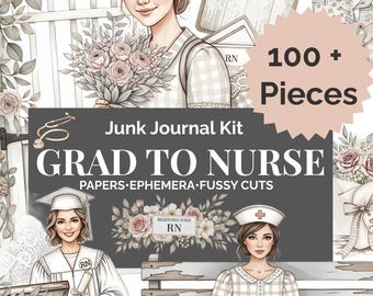 Kit de diario creativo para graduación de enfermería, artículos efímeros de estilo shabby chic, papeles de enfermera titulada (descarga digital)