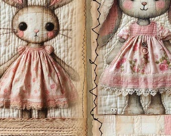 Portadas de cuadernos de recortes con diseño de conejos: Ephemera vintage (Descarga digital)