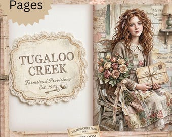 Páginas de diario de arte de la granja Tugaloo Creek, kit de efímeros vintage (descarga digital)