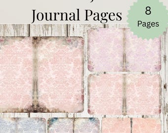 Páginas de diario de estilo damasco, papel imprimible estilo shabby chic, kit de estilo rústico (300 ppp)