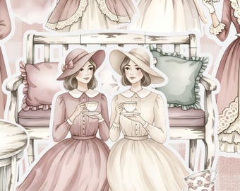 Colección de artículos decorativos Blush and Brew Tea, kit de diario estilo shabby chic (descarga digital)