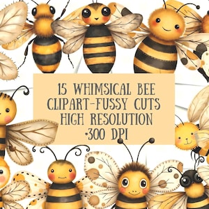 Paquete de imágenes prediseñadas de abejas en acuarela: arte popular primitivo PNG (descarga digital, uso comercial)