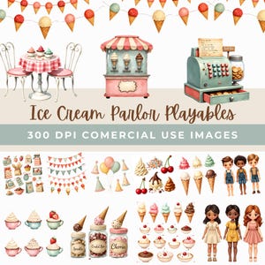 Ice Cream Paper Dolls Clipart and Stickers, 200+ Nostalgic Printable Ephemera for Junk Journals, Birthday Parties, Teachers, and Crafters