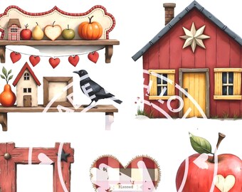 Kit de efímeras otoñales primitivas: Clipart de diario basura de arte popular (Descarga en PDF)