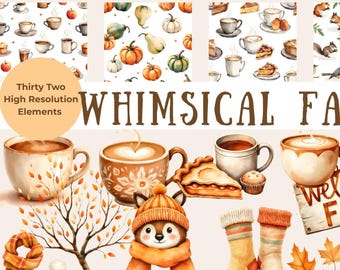 Conjunto de imágenes prediseñadas de otoño caprichosas, gráficos para álbumes de recortes de otoño (descarga digital)