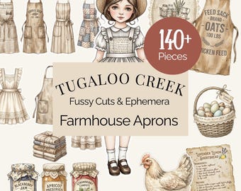 Delantales vintage estilo granja, imprimibles, recortes precisos y paquete de efímeros, más de 140 etiquetas, tarjetas y piezas de manualidades estilo shabby chic para granja y diarios creativos.