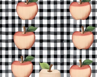 Papel imprimible con estampado de manzana y cuadros vichy: diario de granja, álbum de recortes (archivos PDF, JPG y zip)