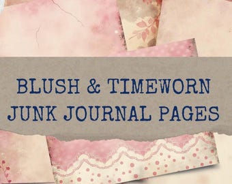 Páginas de diario basura shabby chic en rosa ruborizado: papeles florales imprimibles, manualidades, álbumes de recortes (descarga digital)