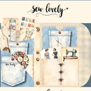 Sewing Folio Junk Journal Kit, Vintage Ephemera Craft Folio Digital Download with Retro Clothes Patterns, Nostalgic Sewing Printables