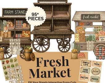 Fresh Market Collection, Farm Stand, Junk Journal Ephemera (Instant Download)