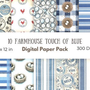 Blaue Hahn-Papiere | Muster für Scrapbook, Scrapbook, Bastelseiten, Küken, Eier, Milch (Digitaler Download)
