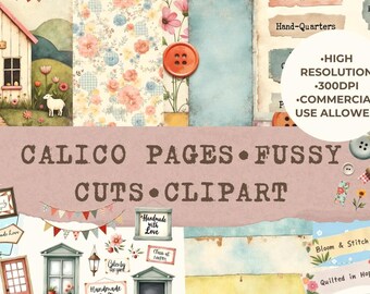 Efímera de colcha de calicó, flores vintage imprimibles (PDF)