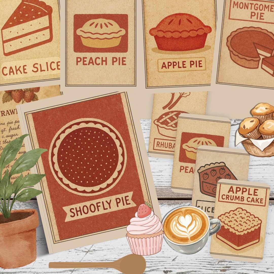 kitchen wall art set retro pie vintage printable... Vintage Dessert Prints, Farmhouse Kitchen Wall Art (digital Download ...