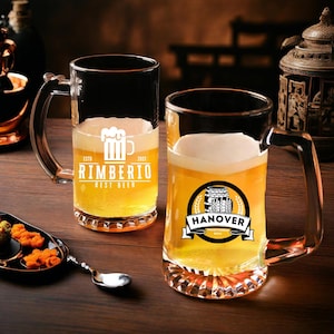 Custom Beer Mug with Handle, Engraved Glass Stein for Men, Groomsmen Proposal Gift, Personalized Beer Glass for Dad, Wedding Party Favor
