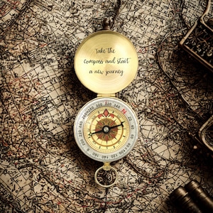 Personalized Brass Travel Compass, Perfect Customized Navigation Tool with Optional Fonts, Outdoor Hiking Gift for Him, Adventure Keepsake