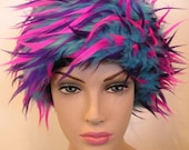 Faux Fur Hat in Turquoise purple and hot pink, Warm, WInter, snowboarding, skiing