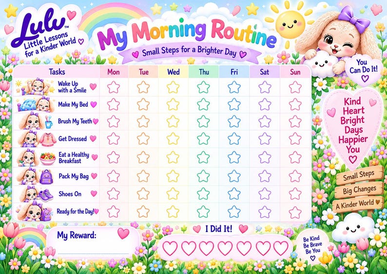 Morning Routine Chart for Kids, Printable Daily Schedule (digital ...