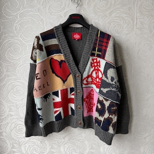 ヴィヴィアン・ウエストウッド レッドレーベル ヴィンテージ ジャパニーズ マルチロゴ ボタンアップ カーディガン Y2K セーター - スカル オーブ ハート ロゴ