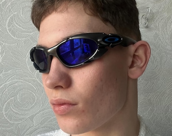 Gafas de sol polarizadas Oakley Plate vintage - Montura negra - Lentes moradas / Estilo urbano de los 90, Gorpcore Outdoor