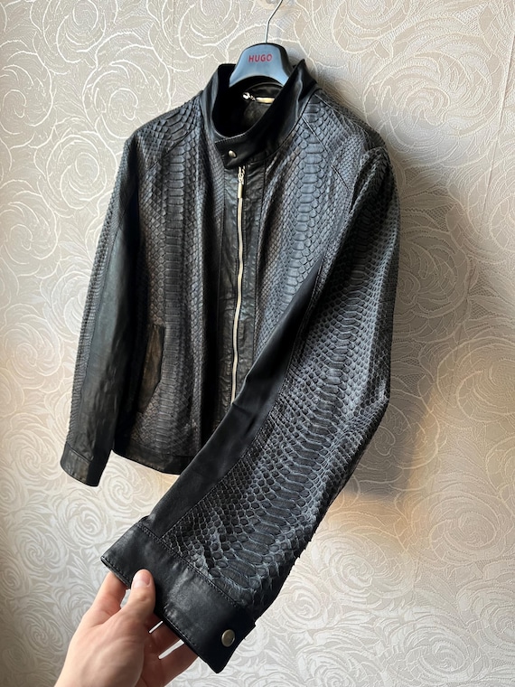Real Python Leather Made in Italy Jacket Navy Blu… - image 3