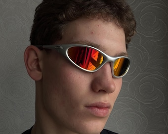Oakley Minute 1.0 Sunglasess Silver Frames/ Fire red  Lenses - Vintage 90s Cycling Running Gorpcore Outdoor Eyewear Y2K