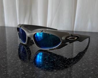 Occhiali da sole Oakley Plate grigio blu polarizzati Iridium minute Eye Jacket Vintage Y2K USA Prizm P caccia pesca viaggi Gorpcore anni 2000