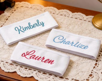 Benutzerdefiniertes Make-up & Hautpflege-Haarband, Spa Bachelorette personalisierte Stirnbänder, Monogramm Handtuch Stirnband Geschenk, Kosmetikerin Geschenke