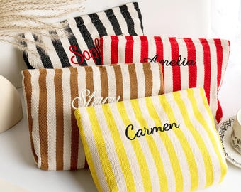 Personalized Canvas Cosmetic Bag: Embroidered Monogram Makeup Bag, Bridesmaid Gifts, Mother's Day Coquette, Women Toiletry Bag