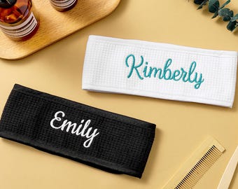 Diadema de spa con monograma personalizado, diadema para lavado facial con nombre personalizado, diadema de spa bordada con guión, envoltura para el cabello personalizada para maquillaje y cuidado de la piel.