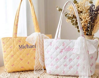 Custom Embroidered Floral Tote Bag, Cotton Shoulder Bag, Monogrammed Cotton Handbag, Bridesmaid Bag For Gift