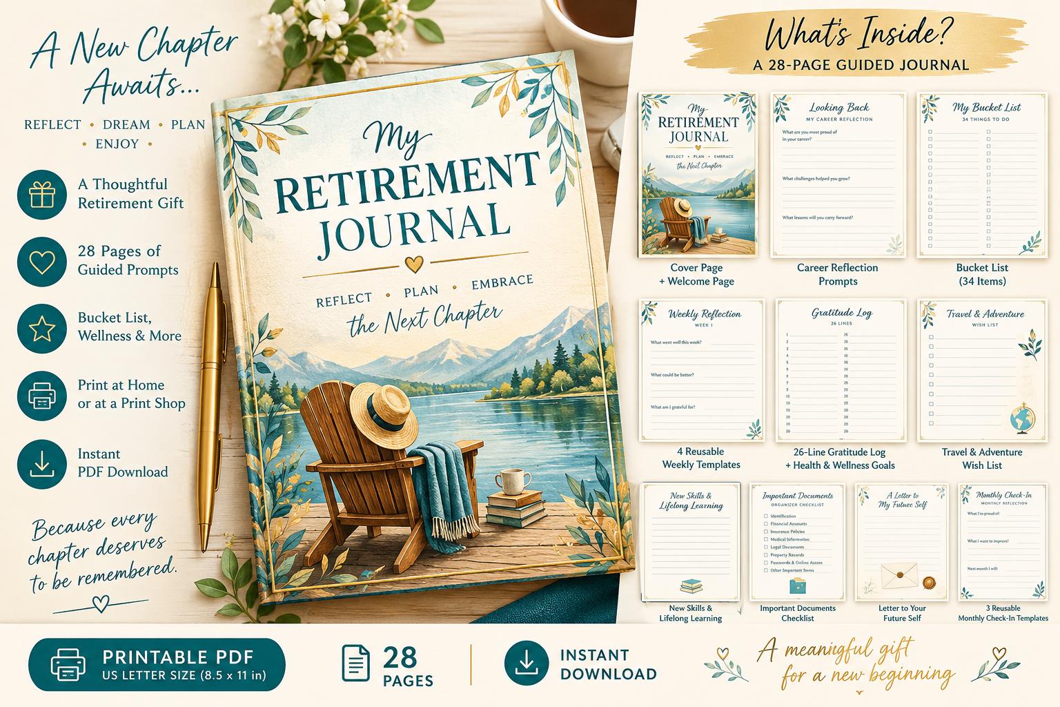 Retirement Journal Printable Guided Reflection Planner (PDF Download)
