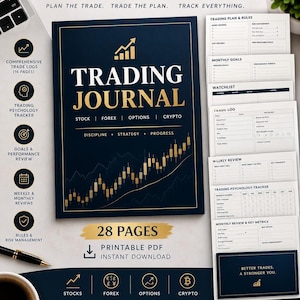 Trading Journal Printable PDF, 28-Page Stock, Forex, Options and Crypto Trade Log
