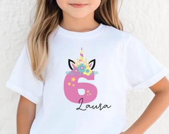 Geburtstags-Shirt Geburtstagskind T-shirt Einhorn Geschenk Kindergeburtstag Kinder Geschenke Geburtstagsshirt Mädchen Personalisiert