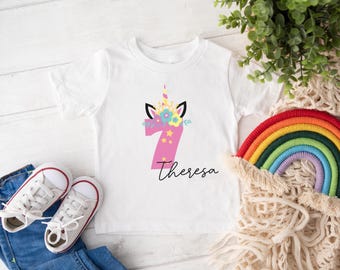 Geburtstags-Shirt Geburtstagskind T-shirt Einhorn Geschenk Kindergeburtstag Kinder Geschenke Geburtstagsshirt Mädchen Personalisiert