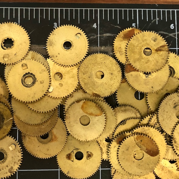 5 real brass authentic flat gears, steam punk gears, vintage gears.