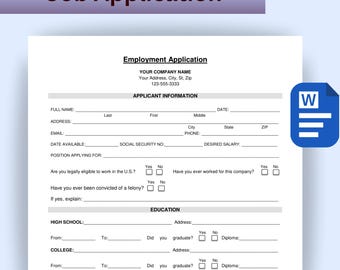 Printable Employee Application Template: Editable HR Form (Word Files)