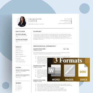 プロフェッショナルな履歴書テンプレート：カバーレター、参考文献（Google ドキュメント、Word、Pages）（デジタルダウンロード）