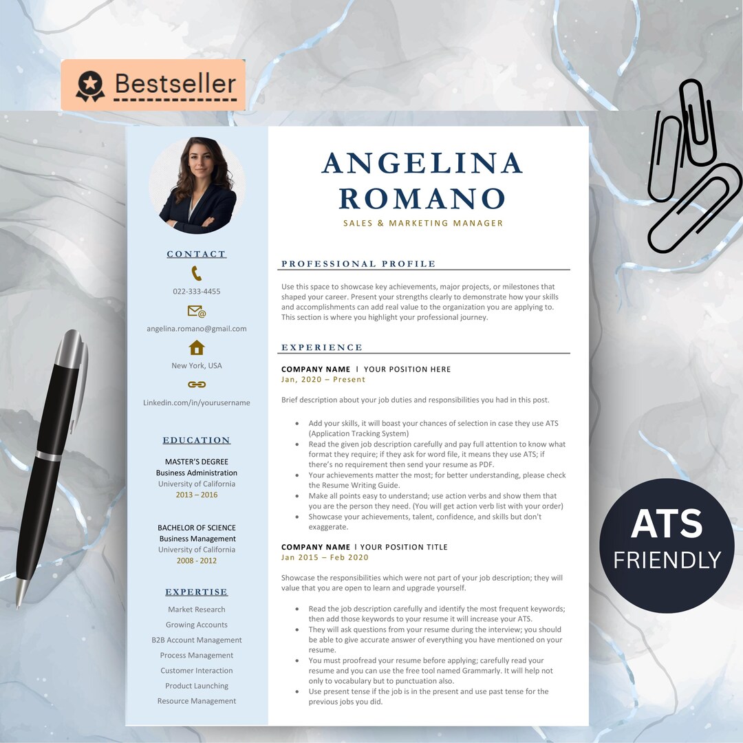 Professional Resume Template for Word & Pages: Modern CV Design, ATS ...